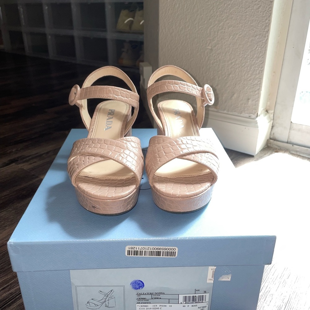 Tan Prada size 36 platform sandals